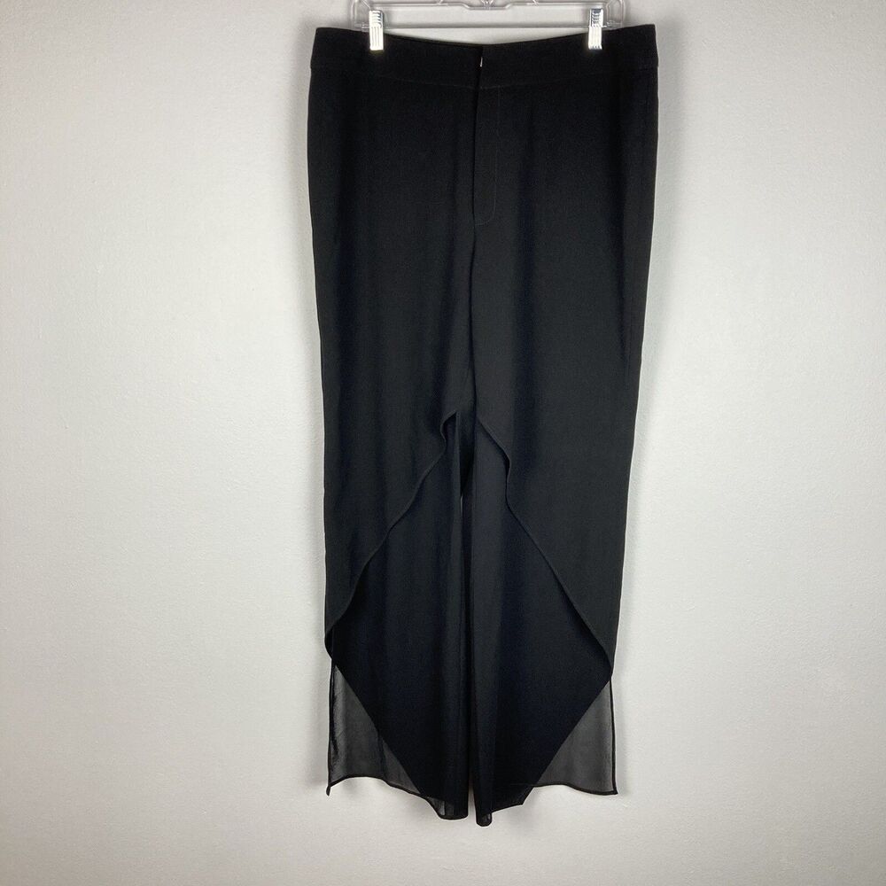 Max Nugus Haute Couture Pants Black Crepe Wraparound Wrap Leg Semi Sheer L XL